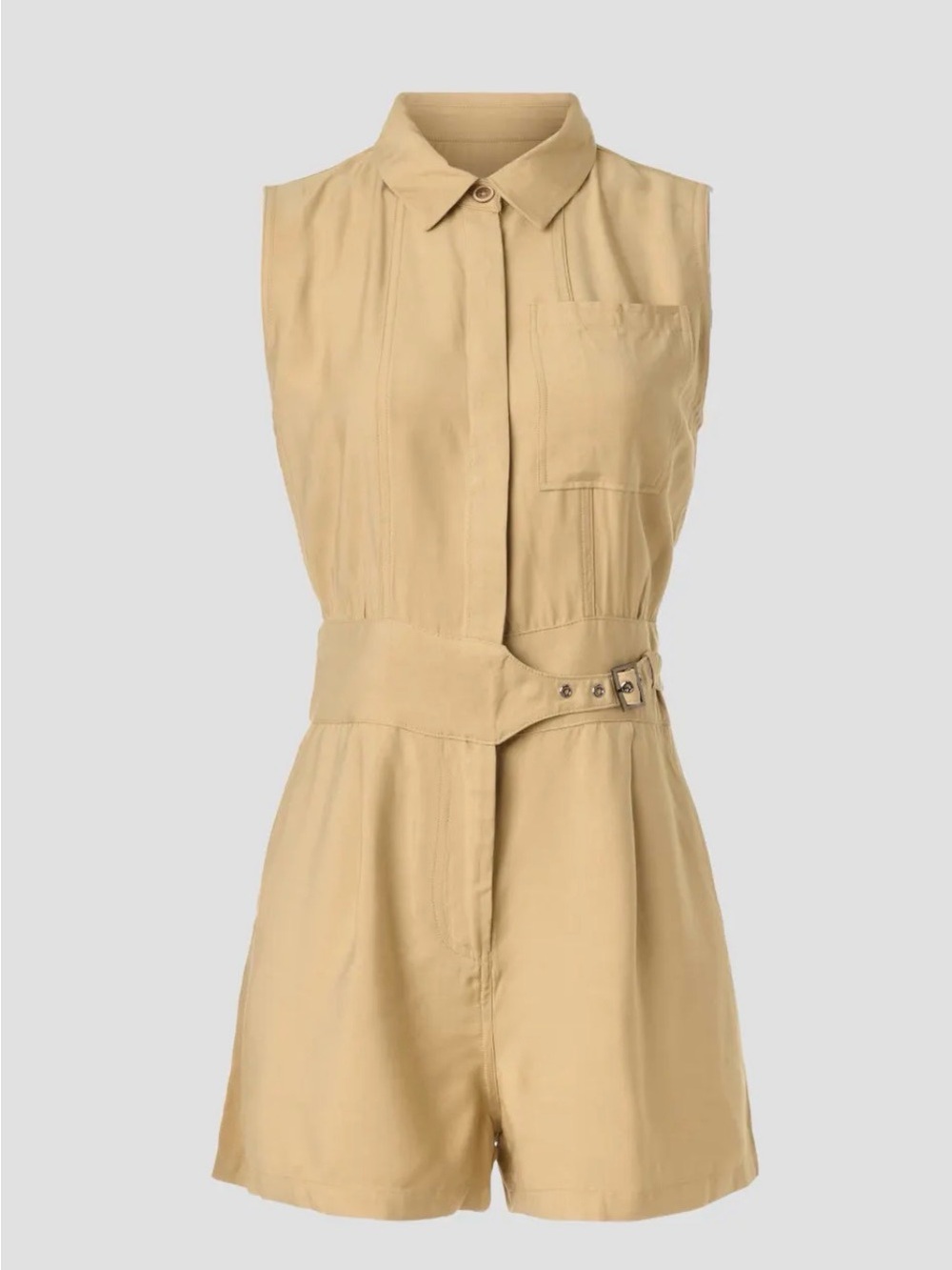Jason Wu Sleeveless Utility Romper in Khaki Beige